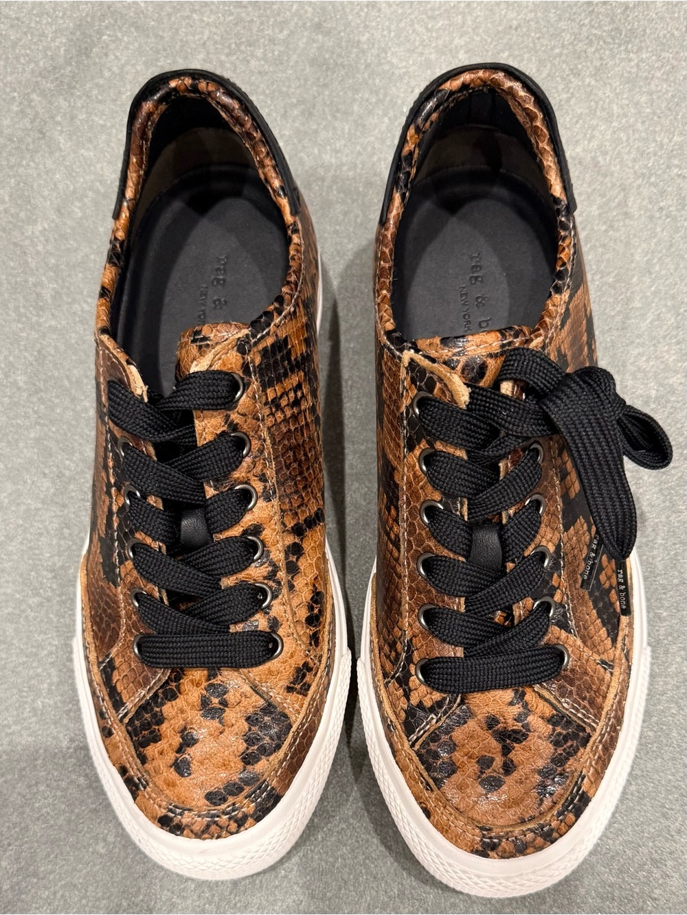 rag & bone Brown Snakeskin-Print Low-Top Sneakers